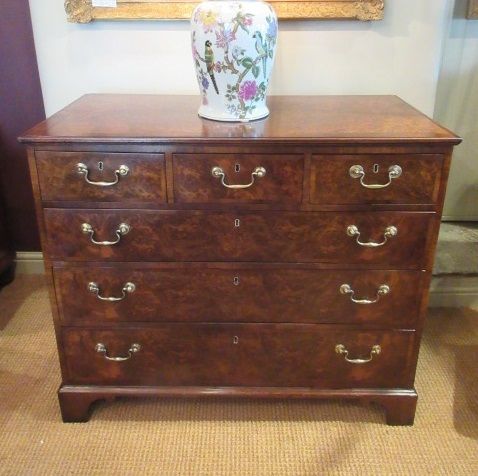 George III Antique Burr Walnut Chest of Drawers