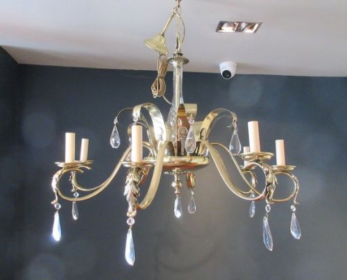 Antique Polished Brass & Crystal Cut Chandelier