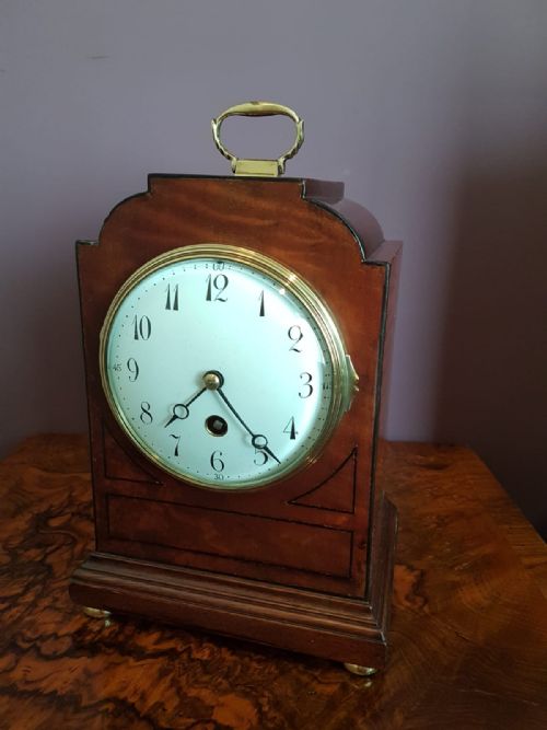 Quality Edwardian Ebony Inlaid Mahogany Mantel Clock