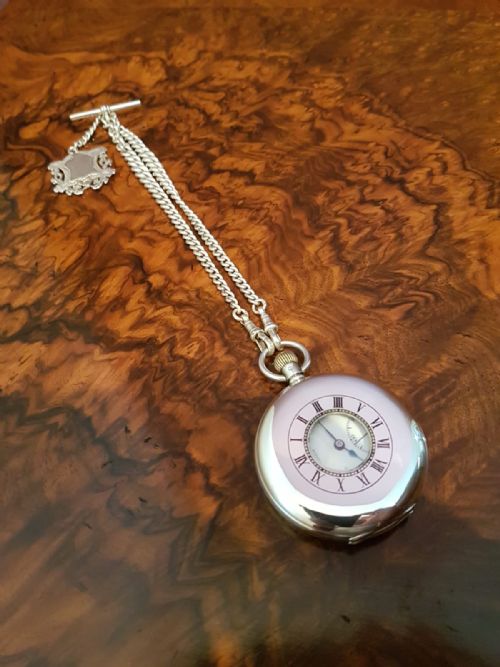 Benson Half Hunter Silver Pocket Watch and Albert Chain