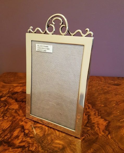 Superior Victorian Antique Silver Crest Top Photo Frame
