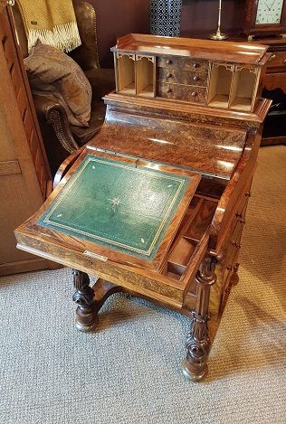Superb Antique Burr Walnut Piano Front Davenport Desk