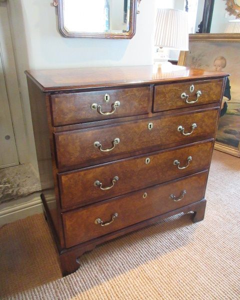 George III Antique Burr Walnut Chest of Drawers