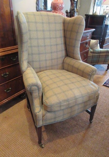 George III Antique Upholstered Wing Armchair