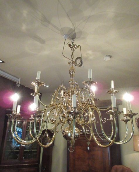 Impressive Antique Two Tier Cast Brass Chandelier