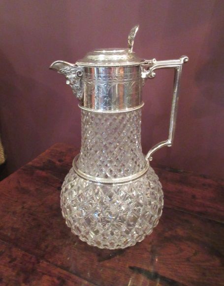 Top Quality Antique Crystal Cut Silvered Claret Jug