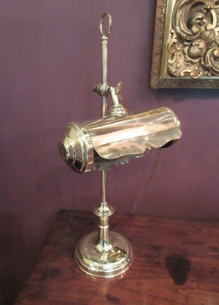 Antique Cast Brass Rise & Fall Desk Lamp