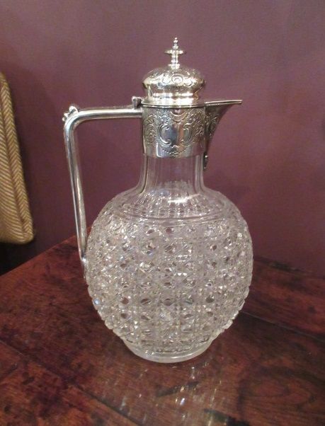Top Quality Antique Crystal Cut Silvered Claret Jug