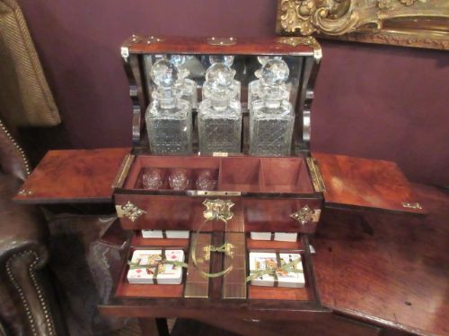Superb Antique Burr Walnut Games Tantalus