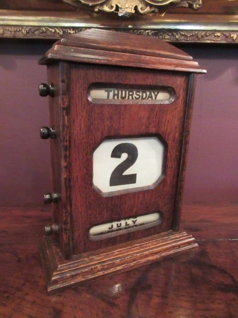 Large Antique Polished Oak Desk Calendar