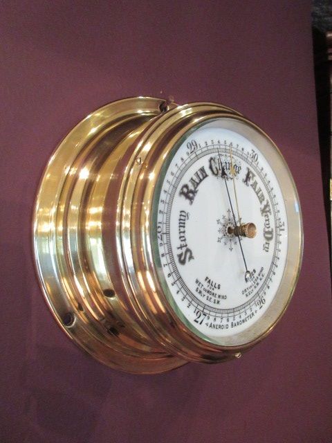 Antique Polished Brass Bulkhead Marine Barometer