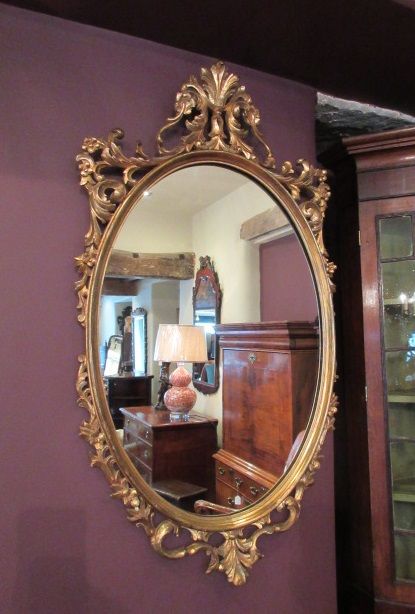 Antique Plaster Gilt Oval Florentine Wall Mirror