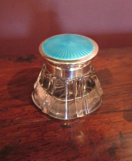 George V Antique Silver & Enamel Inkwell