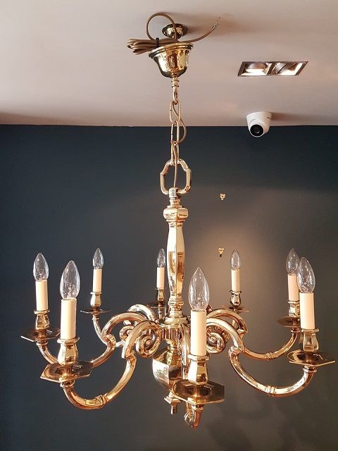 Edwardian Antique Cast Bronze Eight Arm Chandelier