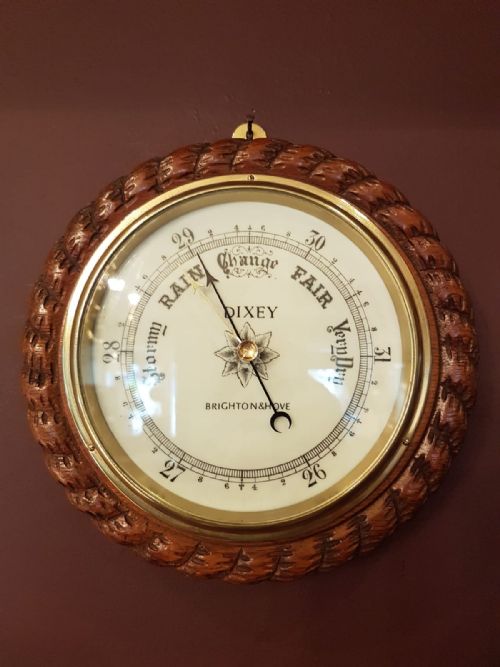 Victorian Antique Carved Oak Barometer by Dixey