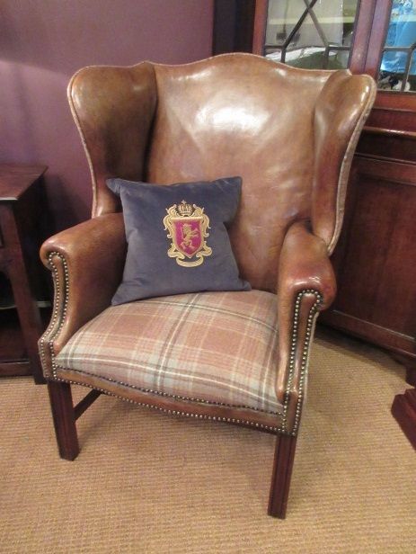 Superb 19th Century Antique Leather Wing Armchair