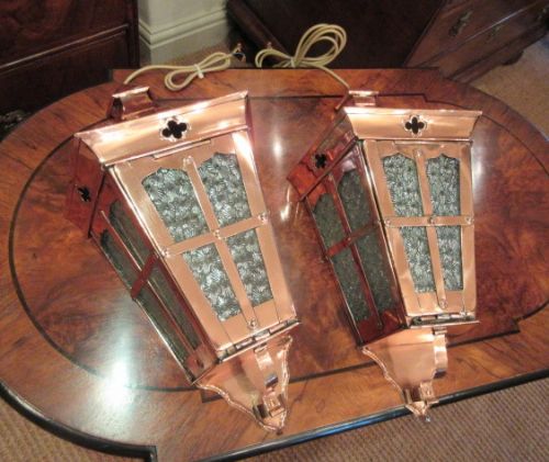 Pair of Arts & Crafts Copper Wall Light Lanterns
