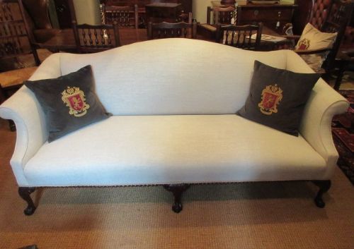 Antique George III Style Upholstered Hump Back Sofa