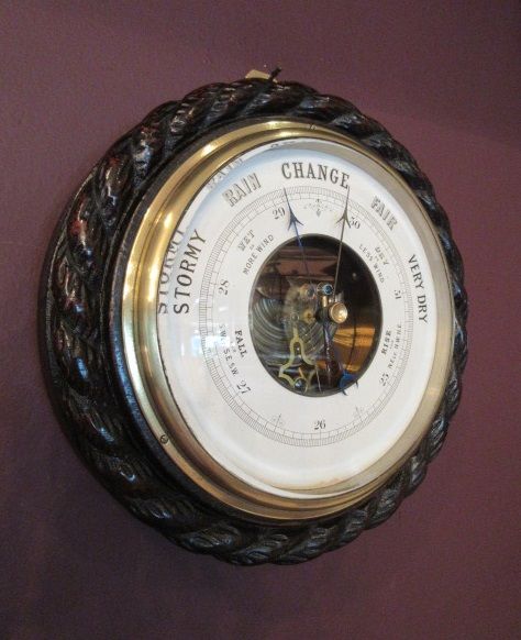 Large Antique Polished Oak Ship's Barometer