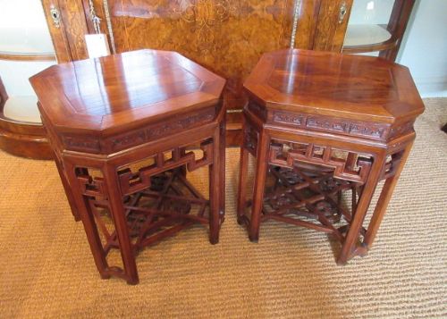 Superb Pair of Oriental Antique Rosewood Lamp Tables