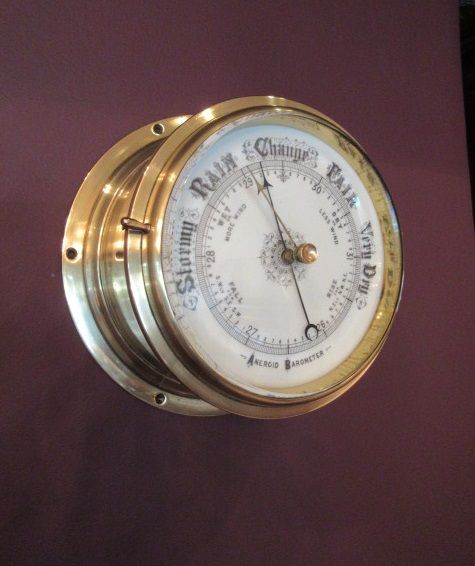 Large Antique Polished Brass Bulkhead Marine Barometer