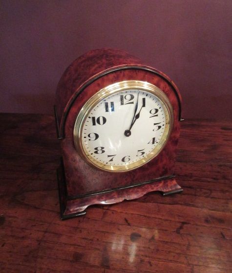 Small Antique Amboyna Inlaid Mantel Clock