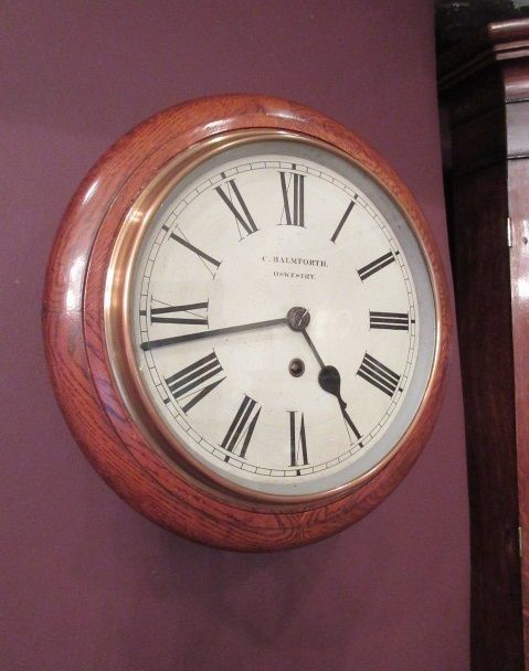Antique English Polished Oak 10" Dial Wall Clock