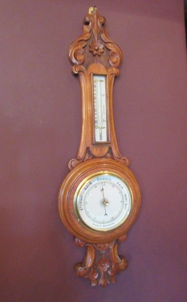 Small Mid Victorian Antique Banjo Barometer