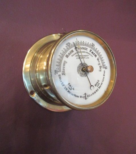 Victorian Antique Brass Bulkhead Marine Barometer