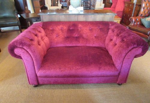 Victorian Antique Upholstered Chesterfield Settee
