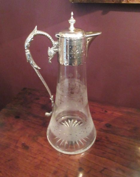 Antique Cut & Etched Silvered Claret Jug