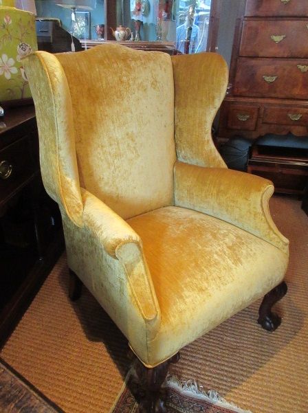 Superb Antique Velvet Upholstered Wing Armchair