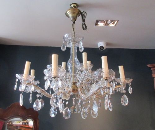 Antique Crystal Cut Glass Two Tier Chandelier