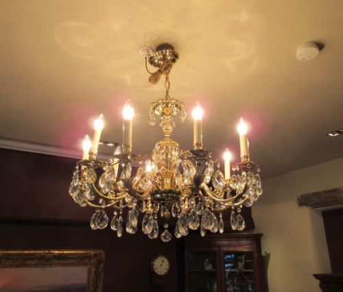 Superb Antique Brass & Crystal Glass Chandelier