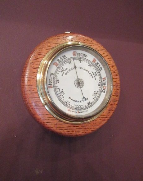 Antique Polished Oak 'Weekly Telegraph' Barometer