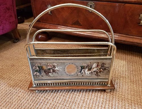 Antique Brass Engraved Panel Magazine Rack