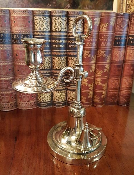 Antique Brass Rise & Fall Chamber Stick & Snuffer
