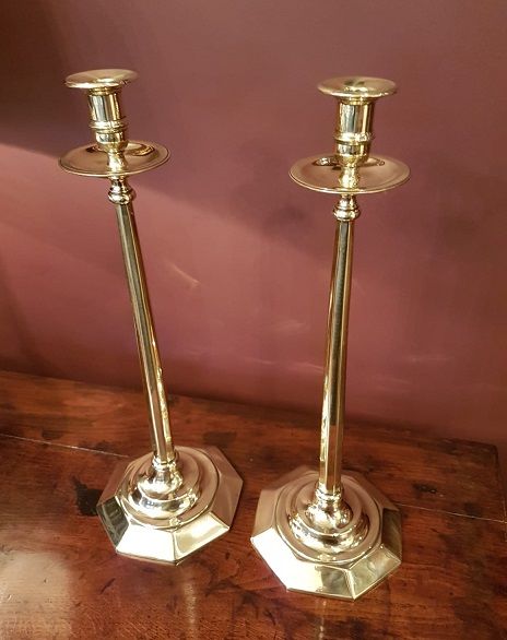 Superb Pair of Antique 20" Tall Cast Brass Candlesticks