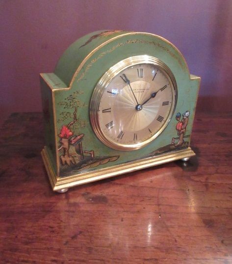 Antique Green Lacquered Chinioserie Mantel Clock