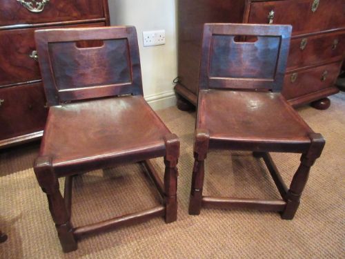 Pair of Early Mouseman Adzed Oak Side Chairs