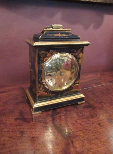 Antique Chinoiserie Blue Lacquered Mantel Clock