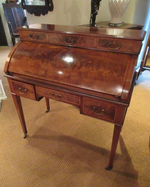 Antique Sheraton Inlaid Cylinder Top Desk