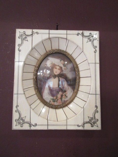 Antique Miniature Portrait Painted on Bone