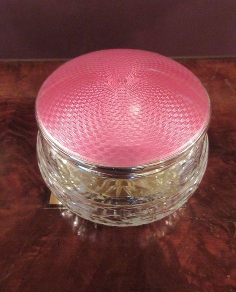George V Period Silver & Pink Enamel Table Jar