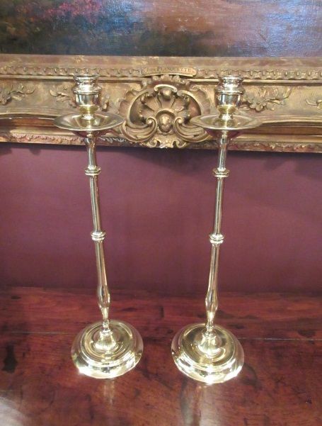 Tall Pair of Antique Cast Brass Candlesticks