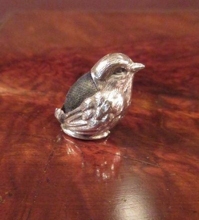 Edwardian Antique Silver Novelty Bird Pin Cushion