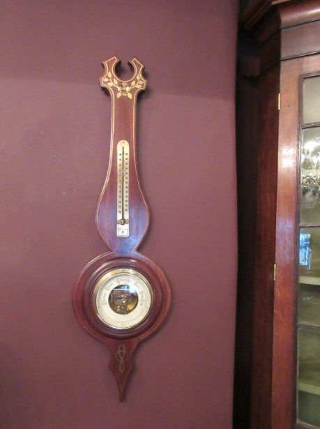 Antique Polished Mahogany Inlaid Banjo Barometer