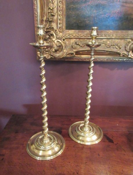 Tall Pair of Antique Twisted Support Candlestsicks