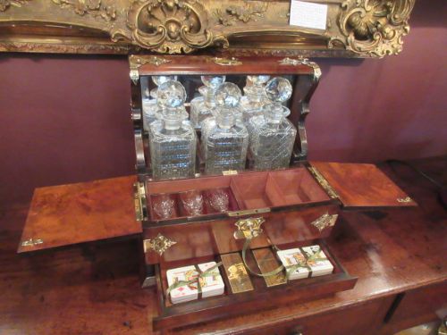 Superb Antique Burr Walnut 'After Dinner' Tantalus