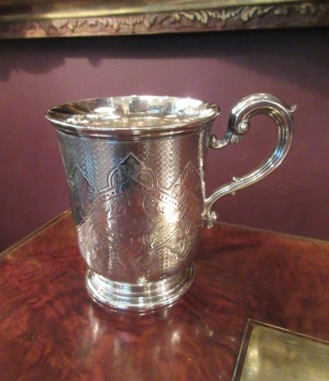 Heavy Victorian Antique Silver Etched Cup